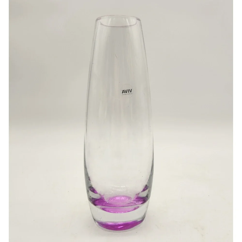 Viva Scandinavia Clear Glass Vase With Purple Weighted Base Handblown Minimalist